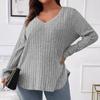 Women's  And Winter Solid Colour Plus Size Women's Tops V-Neck Long Sleeve Striped Milled Loose Pullover T-Shirt