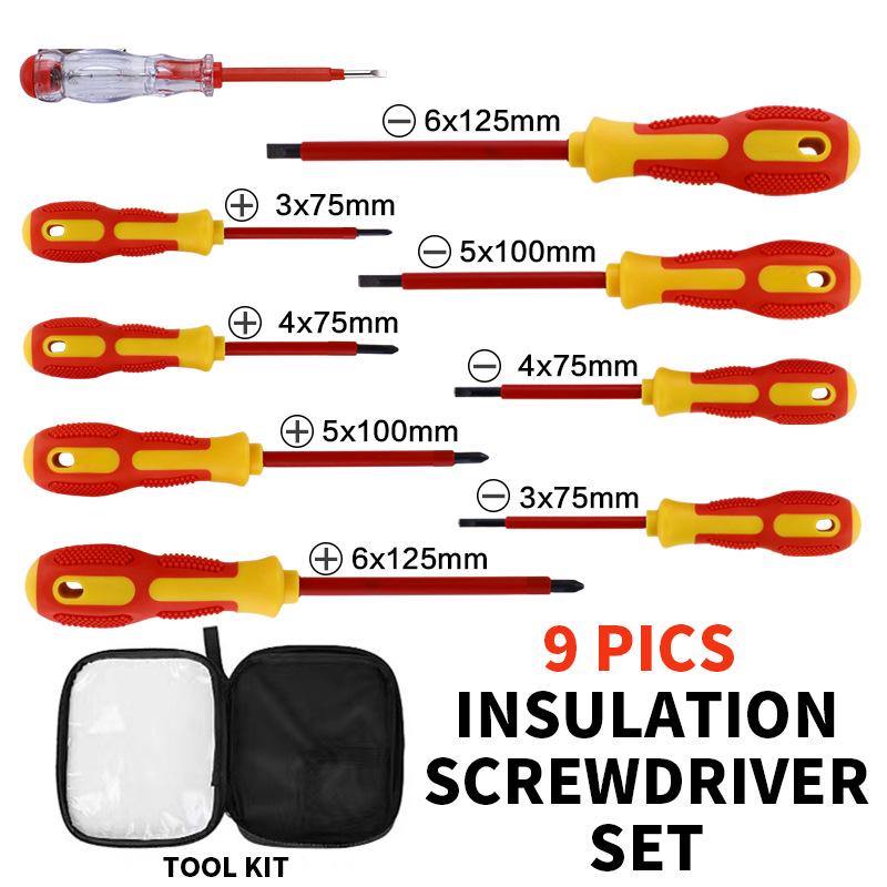 Devítidílná magnetická izolovaná sada šroubováků