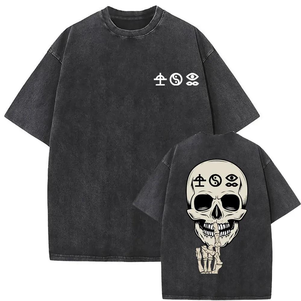Washed Vintage Bad Omens T-Shirt Fun Moth Pattern T-Shirt Women's Fashion Casual Hip Hop Streetwear T-Shirt Women's
