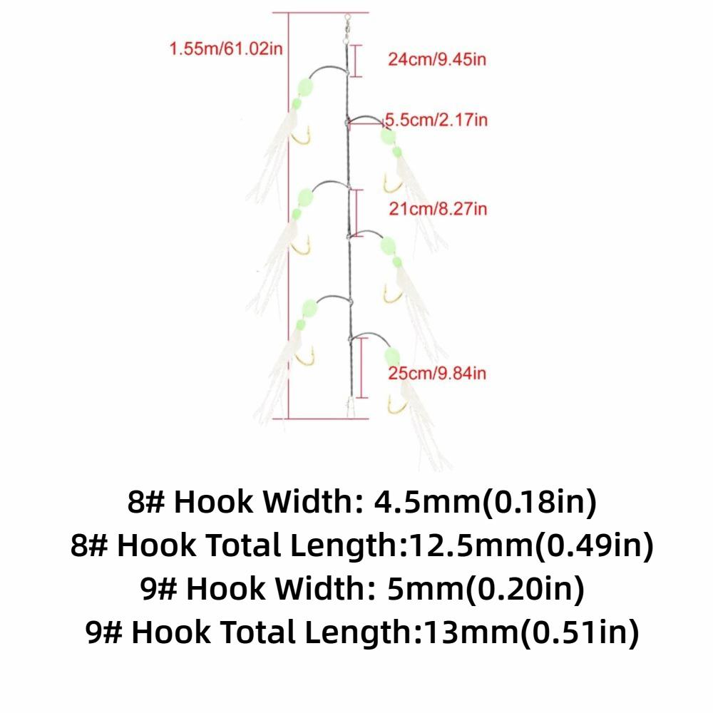 5PCS 6 Hooks Fish Skin String Hooks Carbon Steel Fishing Bait Rigs Freshwater Fishing