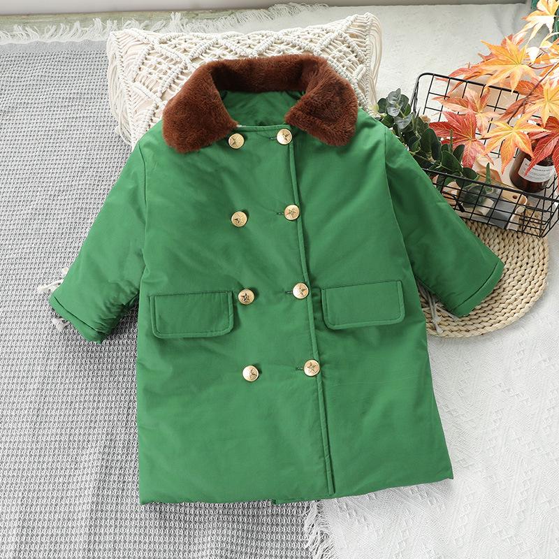 

In-Stock Army Green Mid-Length Winter Boys Jacket with Cotton Padding and Fleece Lining. 90 cm