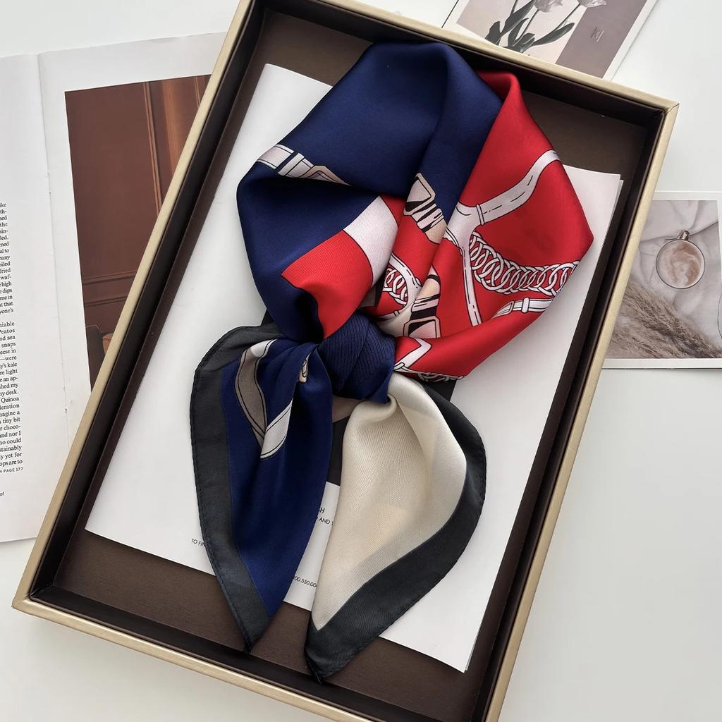 Floral Print 70cm Satin Headkerchief Women Luxury Design Neck Tie Scarf Female Hair Hand Wrist Foulard Shawl Hijab Bandana New