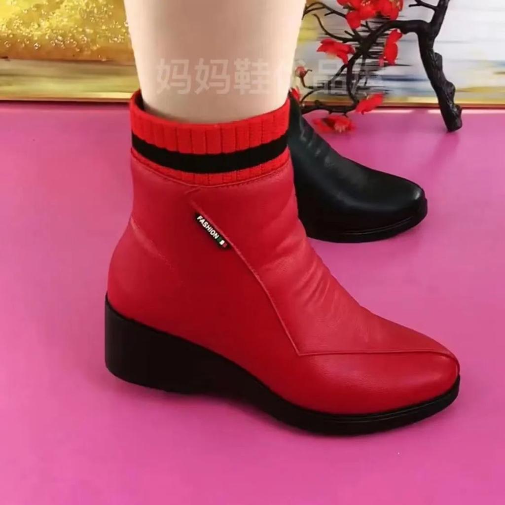 Damen Winter PU Stiefel mit weicher Sohle, weich, elegant und leicht, mit seitlichem Reißverschluss, rutschfest und abriebfest