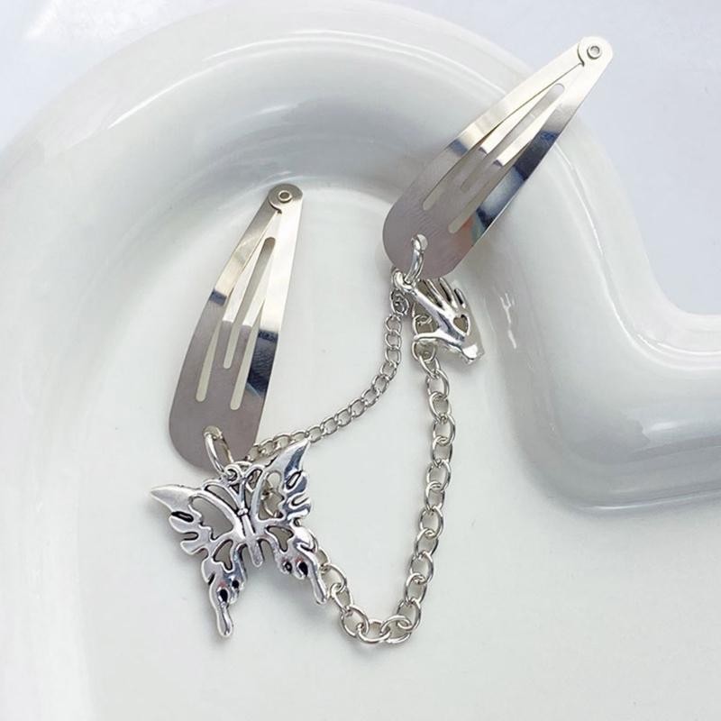 Gotyckie spinki do włosów dla kobiet Harajuku metalowe łańcuszki wsuwki do włosów dziewczęce punk motyle vintage akcesoria do włosów biżuteria Y2K