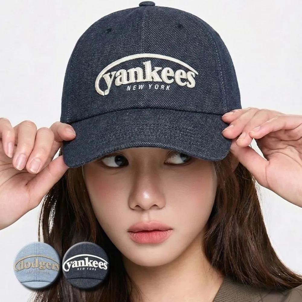 Unisex Vintage Denim Curved Logo Unstructured Ball Cap (3ACPV196N) Blue