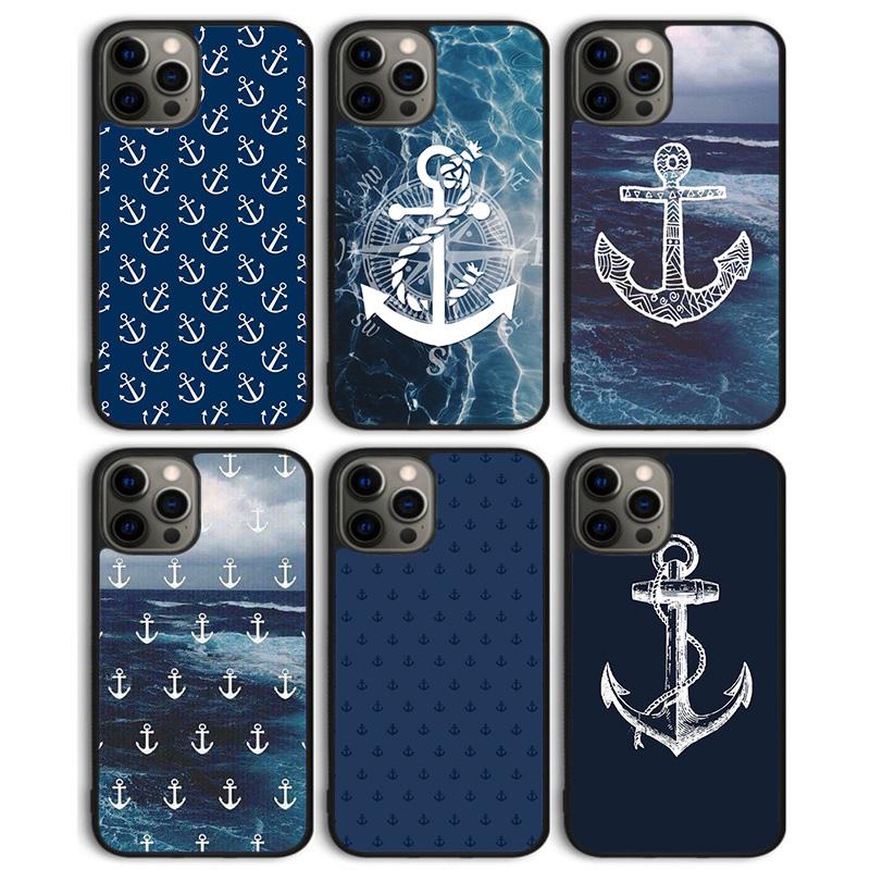 Blue Boat Anchor Printing Drawing Phone Case Back Cover for iPhone 17 Air 16 15 14 13 11 12 Pro Max Plus Coque