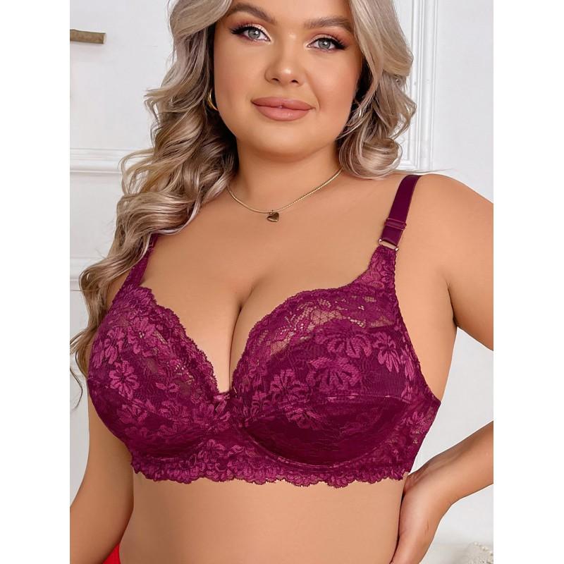 Plus Size Underwire Lace Bra Push Up Fixed Straps Back Double Row Clasp 3/4 Cup Women
