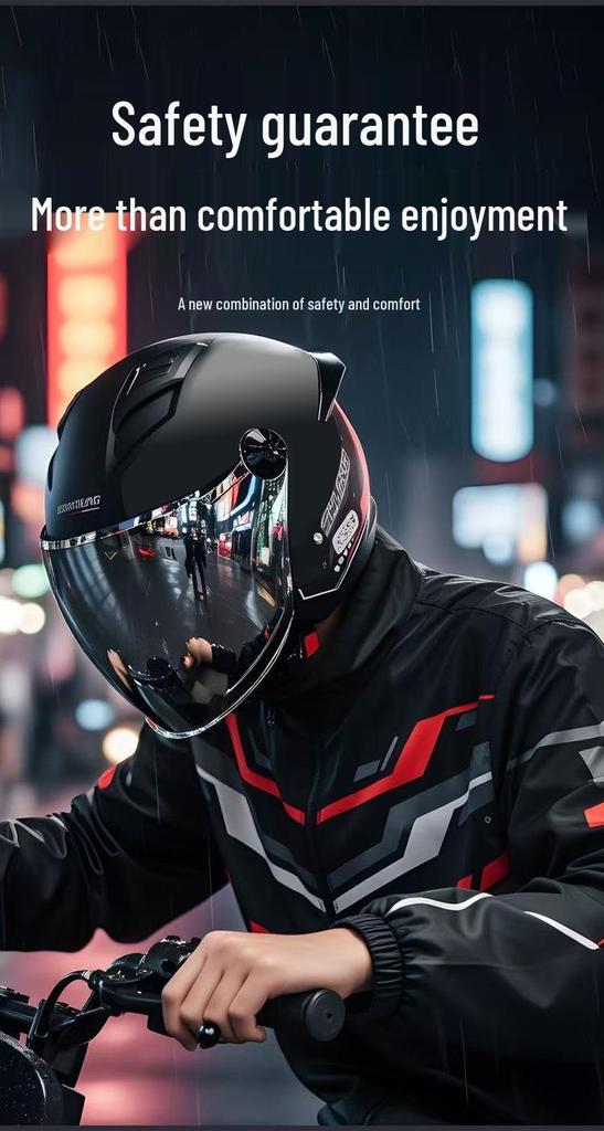 3C Class A Electric Motorcycle Helmet with Silver Lens, All-Season Safety for Men & Women, Ideal for Food Delivery.