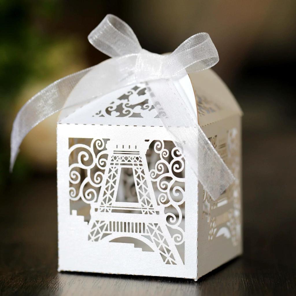 2025 New 50Pcs/Set Creative Hollow Tower Wedding Candy Box Gift Chocolate Candy Box Party Small Gift Packaging Boxes