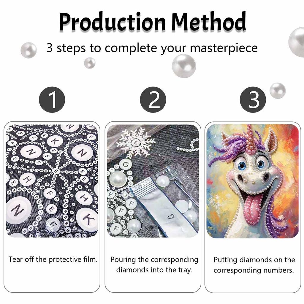 Unicorn Pearl Art Canvas with Frame 3D Shiny Bead Painting for Modern Room Decor, Relaxing Craft and Unique Birthday Gift Idea