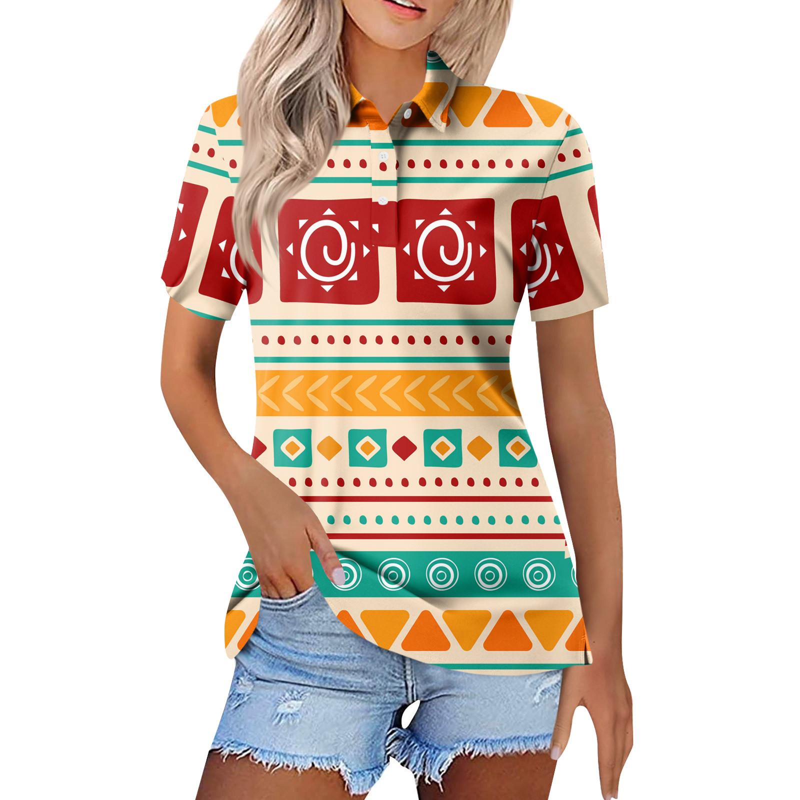 

Женская мода повседневная пуговица с коротким рукавом и принтом на лацканах L красный