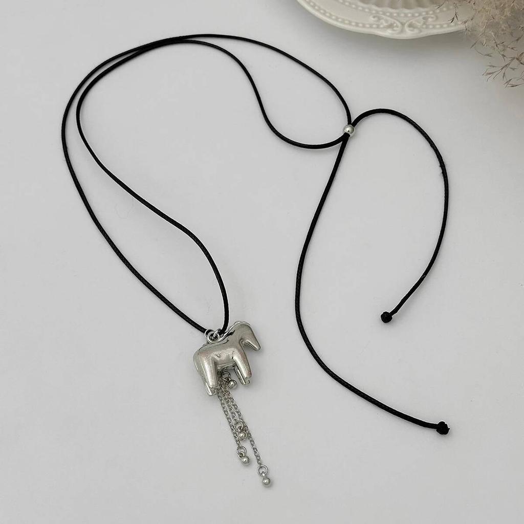 IngeSight.Z Minimalism Retro Adjustable Rope Chain Necklace for Women Creative Pony Pendant Choker Necklace Fashion Jewelry New