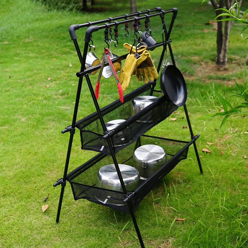 Outdoor Multifunctional Double-Layer Mesh Drying & Storage Rack for Camping & Cars