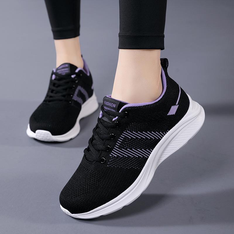 Comfortable All-black Women's Shoes Spring and Summer Mesh Shoes Women's Breathable Sports Shoes Women's Soft-soled Running Shoes Casual Work Shoes
