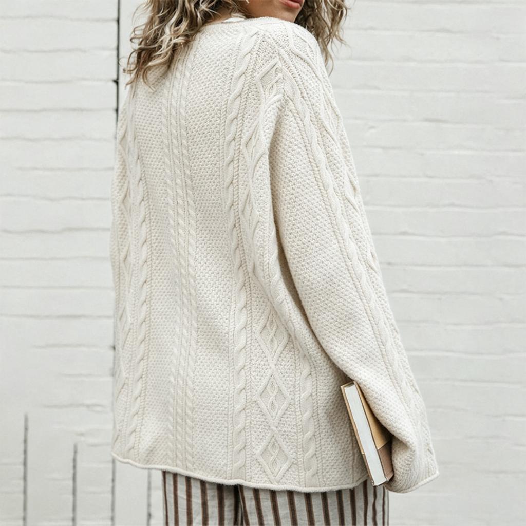 Women's Cable Knit Sweater, Color Long Sleeve Pullover for Fall Winter Casual Wear