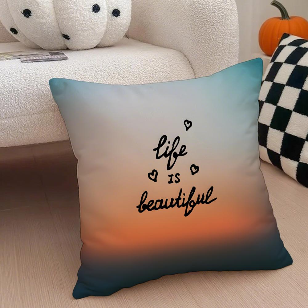 Fashion LLife Is Beautiful Cushion Cover Throw Pillow Cover Hidden Button Durable Polyester Chair Cushion