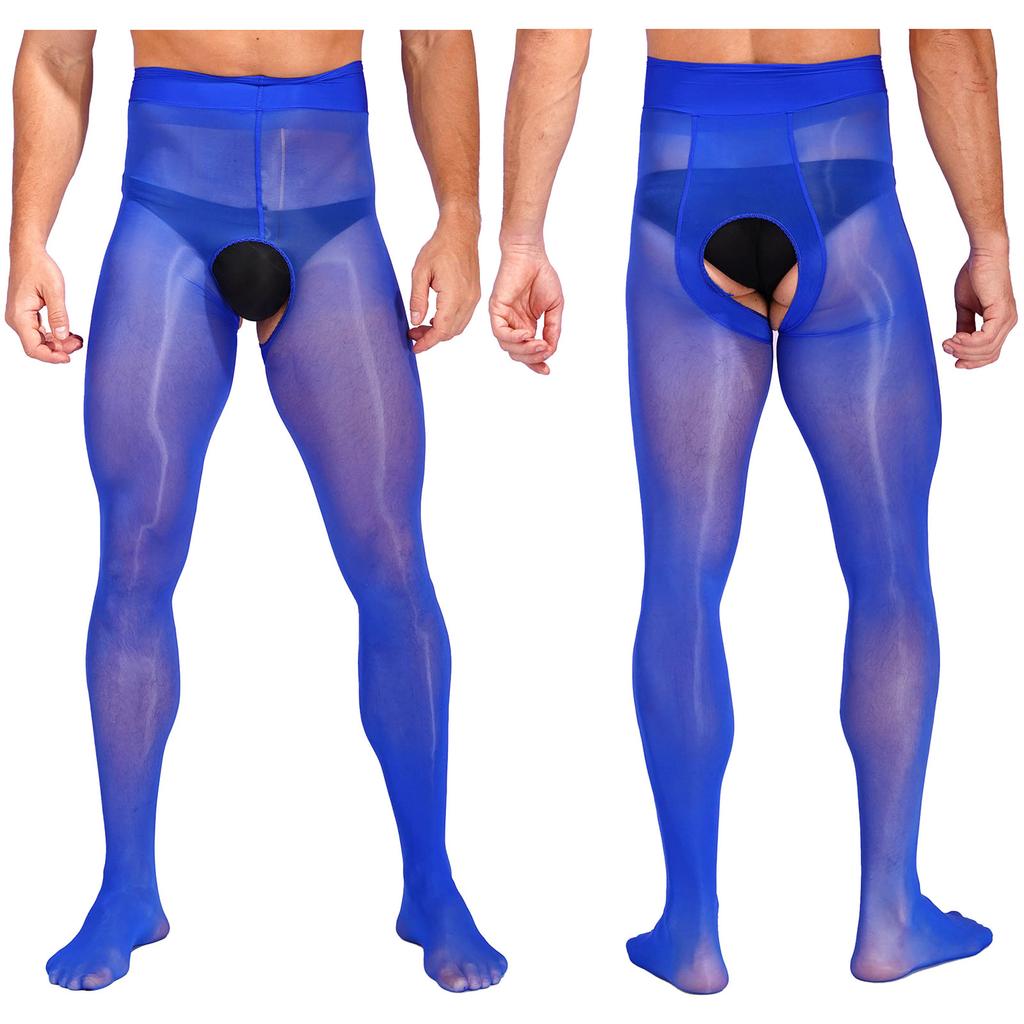 Transparente Strumpfhose für Herren mit offenem Schritt, glänzend, glatt, mittlere Taille, dehnbare Leggings, leichte, transparente Strumpfhose