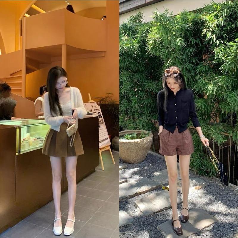 Sheepskin version temperament square head thin word with light mouth commuting thick heel Mary Jane shoes women's single shoes