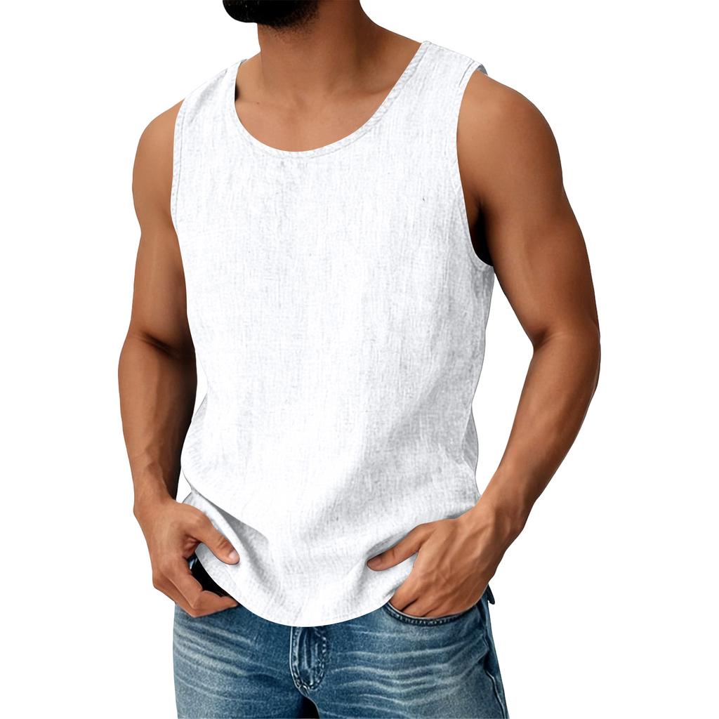 Men's Cotton Linen Sleeveless Vest Men's Casual Fashion Sports Sleeveless Vest