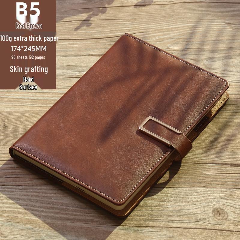 Men's Business Notebook with Printed Pages, Leather Cover, Magnetic Buckle, and Pen Holder. Perfect for Meeting Minutes and Office Use.