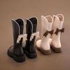 Bottes en Cuir pour Filles Automne Hiver Semelles Souples Enfants Bottes de Princesse Antidérapantes Extérieur Nœud Papillon Confort Bottes Enfants