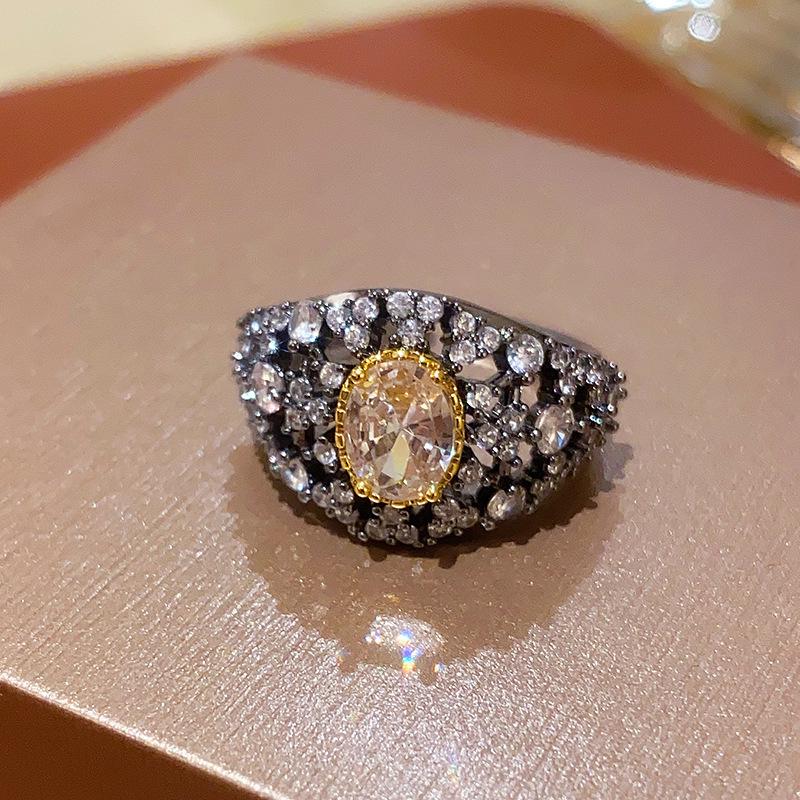 Exquisite Retro Zircon Flower Oval Open Ring: Sparkly, Fashionable & Versatile Index Finger Jewelry