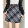 Plus Size Korean Retro Woolen A-Line Plaid Skirt for Women – Autumn New Arrival Hip-Hugging Slimming Skirt for Chubby Girls