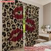 Set Of 2 Modern Leopard Lips Curtains Digital Printing Bold Animal Print Red Yellow Brown Background Living Room Curtain Polyester Ideal For Area