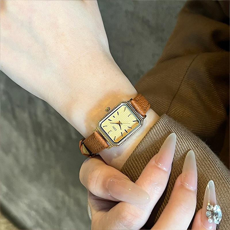 GEDI Brand Women Watch Square Dial Retro Diamond Inlaid Light Luxury Leather Waterproof Female Fashion Quartz Clock Watches