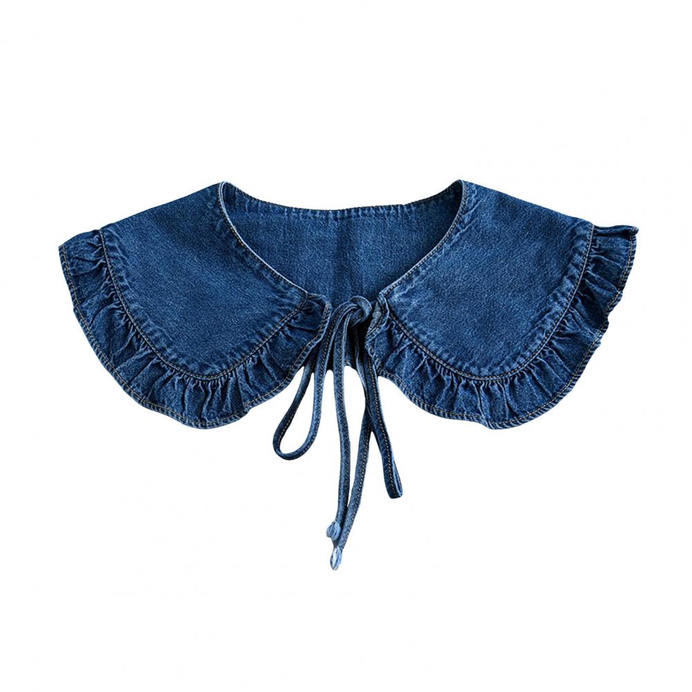 Women Fake Collar Collar Necklace Ruffle Trim Lace-up False Collar Denim Dress Shirt Insert for Women Removable Solid Color Fake