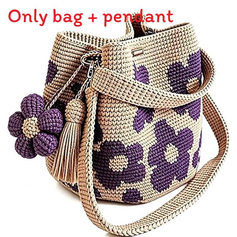 Handmade Crochet Flower Tote Bag With Pu Material For Gift Giving And Casual Use