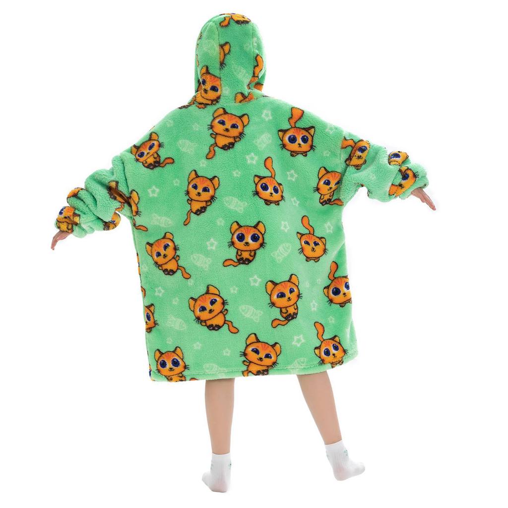 Dziecięca Bluza Oversize Domowa Miękka Ciepła Flanela Uroczy Nadruk z Kreskówki Długi Rękaw Bluza Rodzaj Piżamy 17 Rozmiar Uniwersalny