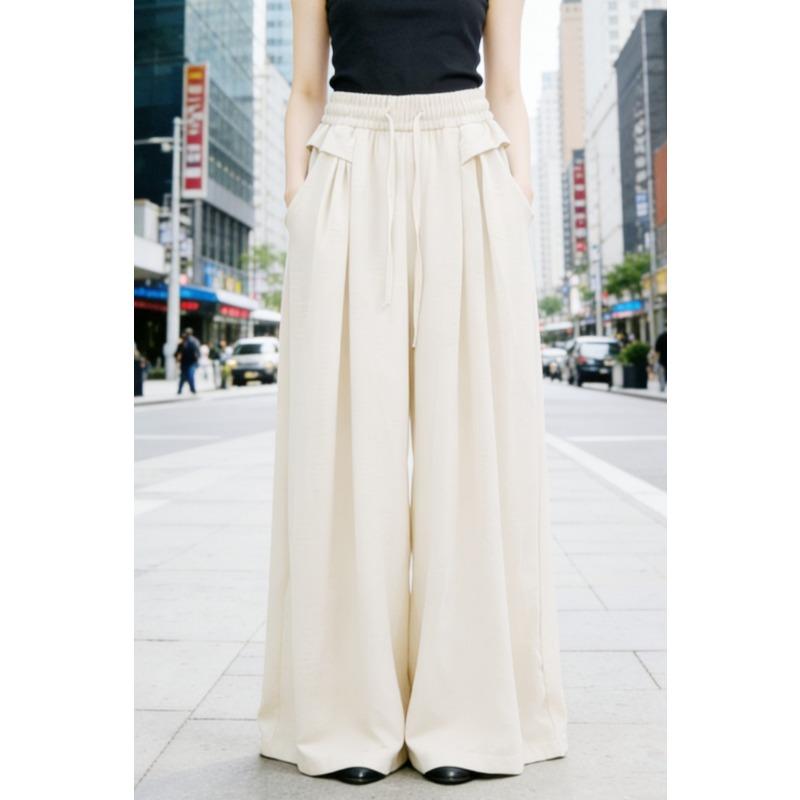 Fließende Lockere Weitbeinige Kordelzug-Hose Neue Mode Sommer Frühling Einfarbige Taille Damen-Hose Schnürung Dünne Hose Lässige Damen-Hose