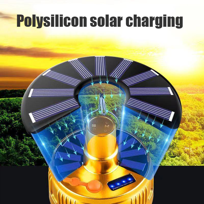 Solcellepære Camping Solcelle LED-lys USB Oppladbar 5 Lysmoduser Telthengende Pære for Utendørs Fotturer Nødsituasjon Strømbrudd