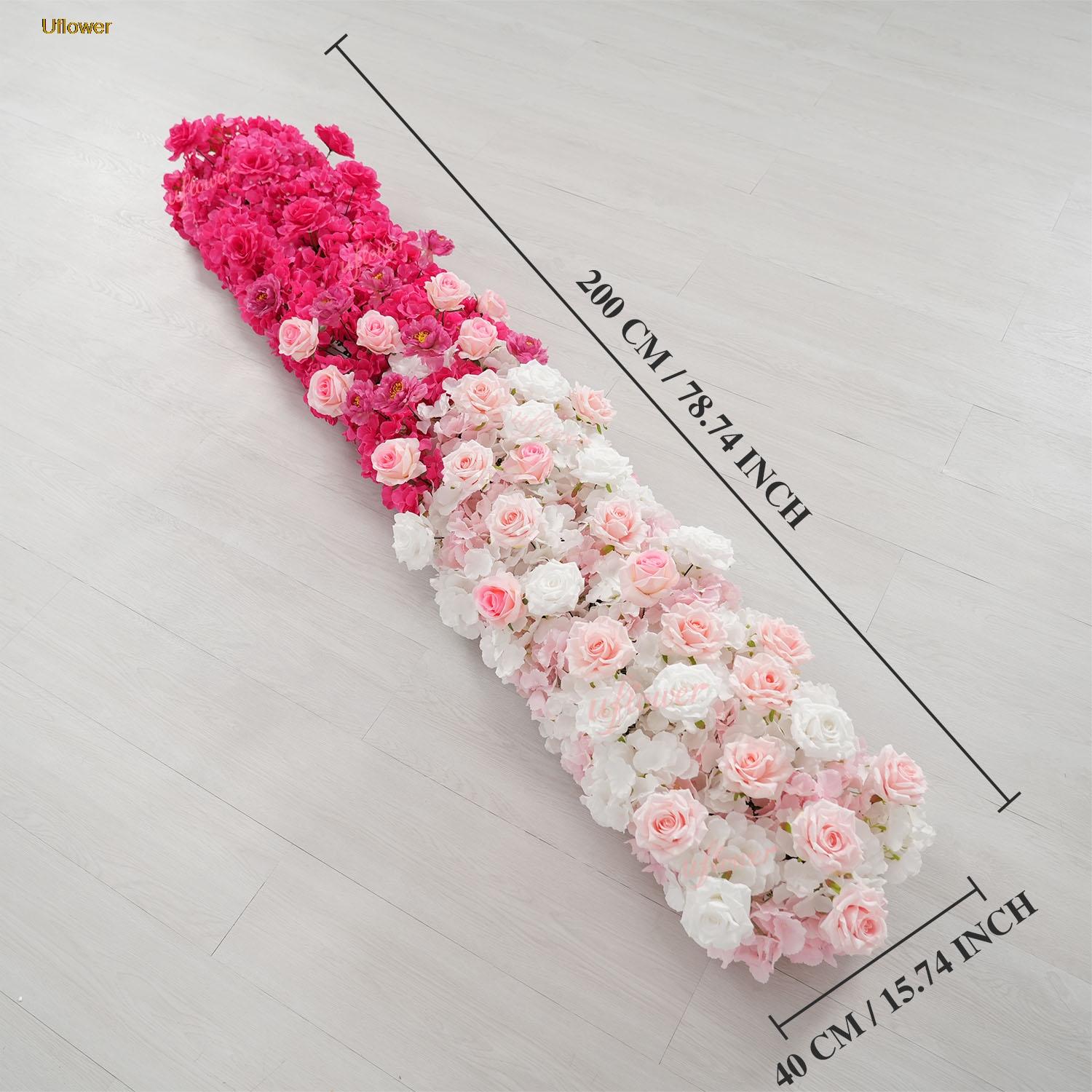 

Uflower Luxury Pink Flower Row Royal Wedding Backdrop Roses Hydrangeas Orchids Floral Arrangement for Banquet Party Floor Decor Flower Decor