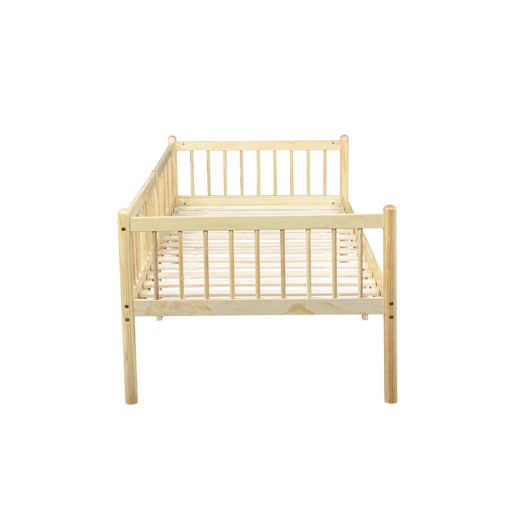 Pine Wood Daybed 90*200 Cm, Sofa Bed with 3-Sided Guardrails & 14 Support Slats, Natural