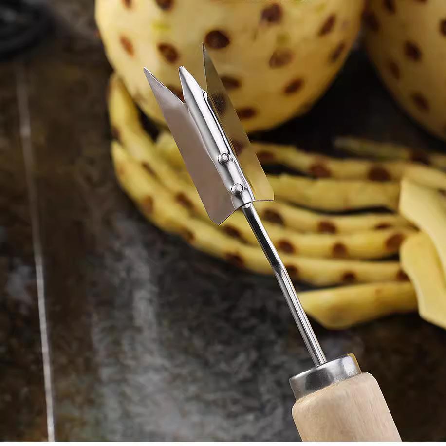 Stainless Steel Pineapple Peeler & Eye Remover with Wooden Handle