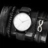 Men'S Casual Fashion Mesh Strap Simple Watch + Bracelet 4-Piece Men'S Watch Quartz Watch