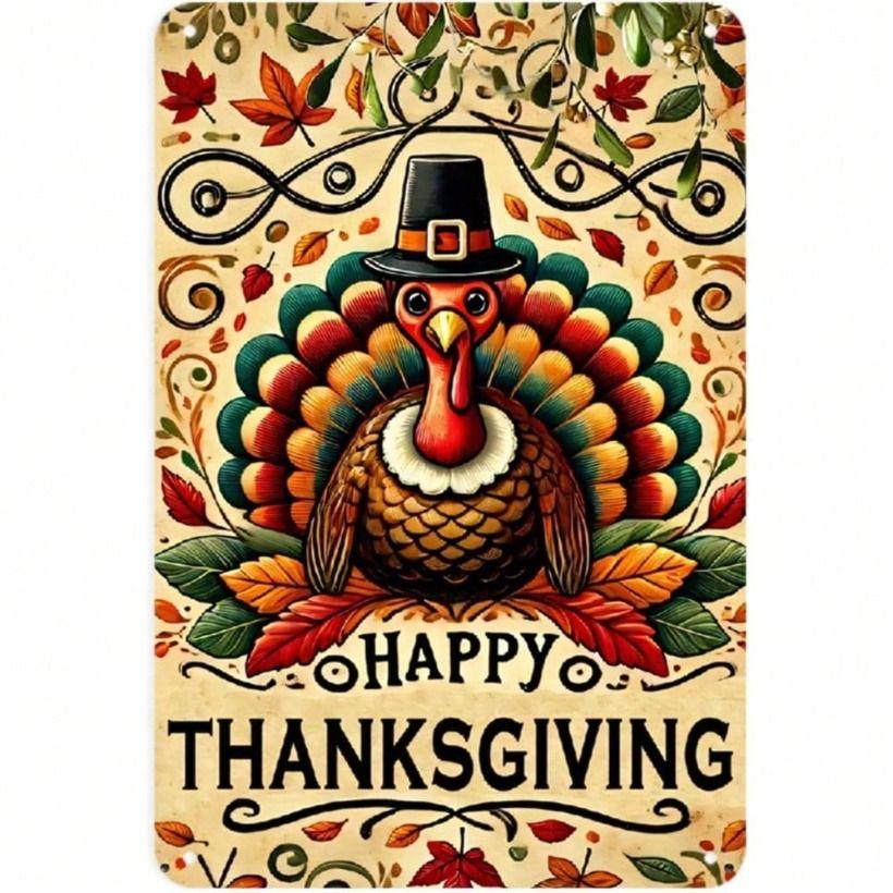 Vintage Thanksgiving Turkey Metal Poster, Autumn Wall Art for Home Cafe