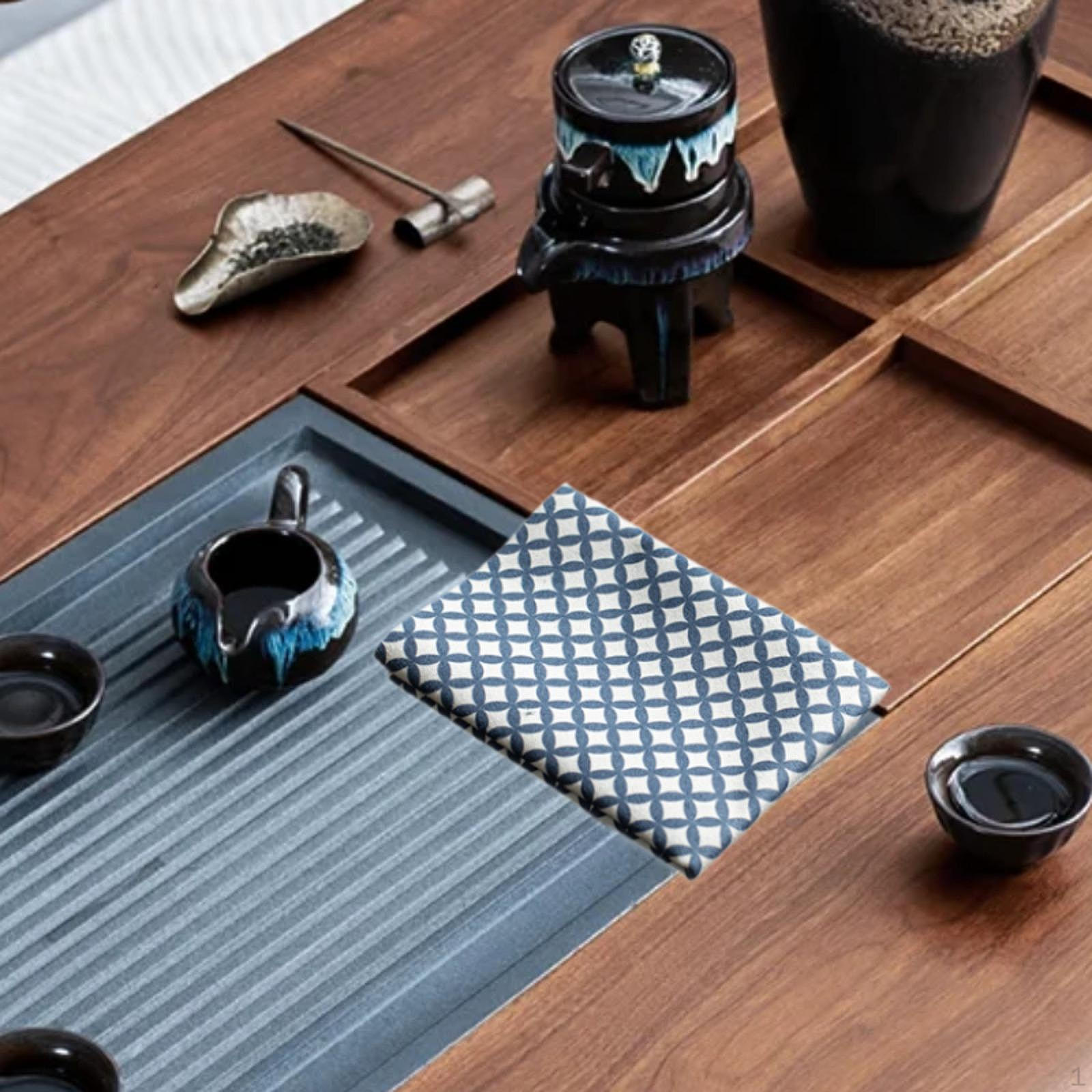 

Китайский стиль чайное полотенце впитывающее многоцелевое моющееся аксессуары тканевый коврик для синий