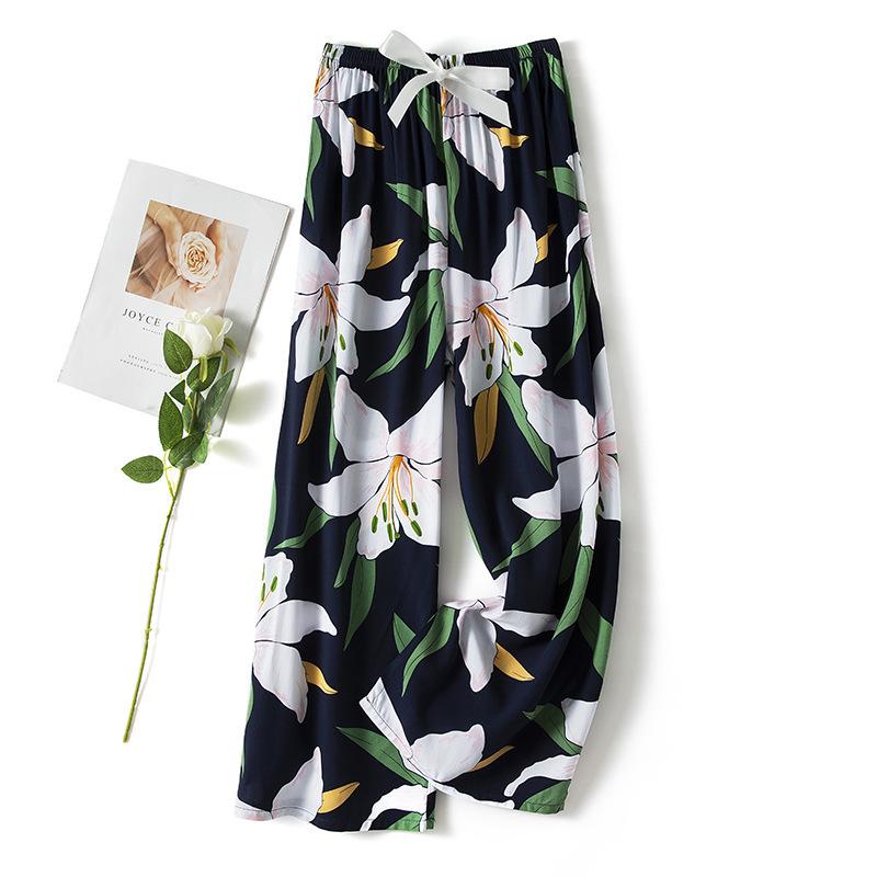 Women's Summer Pajama Pants - Cotton & Rayon, Thin Style, Wide-Leg, Loose Fit, Ideal for Spring & Autumn, Suitable for Home or Outdoors.