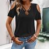 2025 Women's Solid Color V-Neck Off-Shoulder Short Sleeve Loose T-Shirt