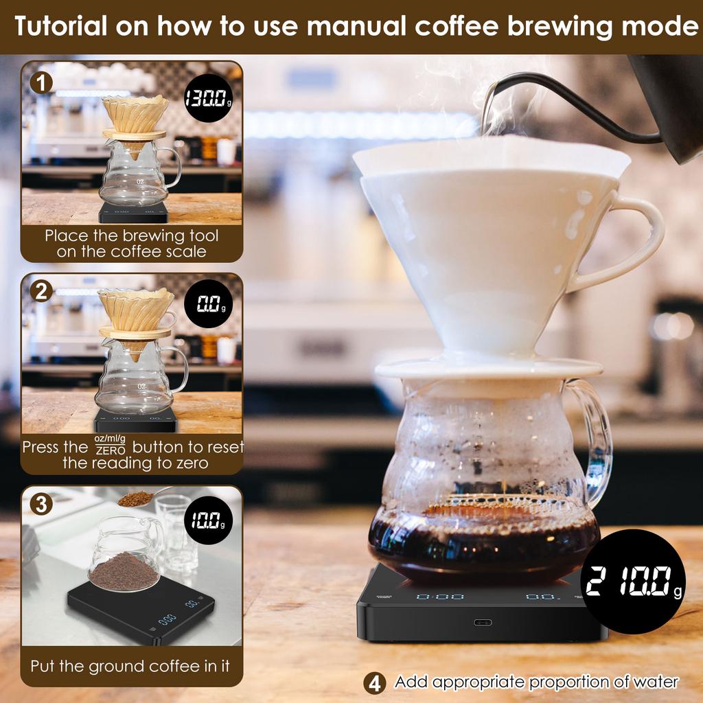 Digitale Küchenwaage mit Timer 3kg/0,1g Espresso Kaffeezubereitung Mini Lebensmittelwaage Hohe Präzision Messungen Wiederaufladbar