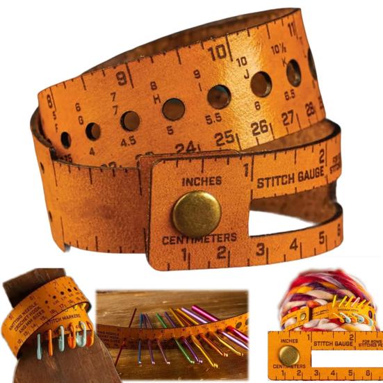 Leather 7-in-1 Measuring Tool Multifunctional 18" Wrist Ruler with Stitch Gauge Yarn Tester Stitch Markers