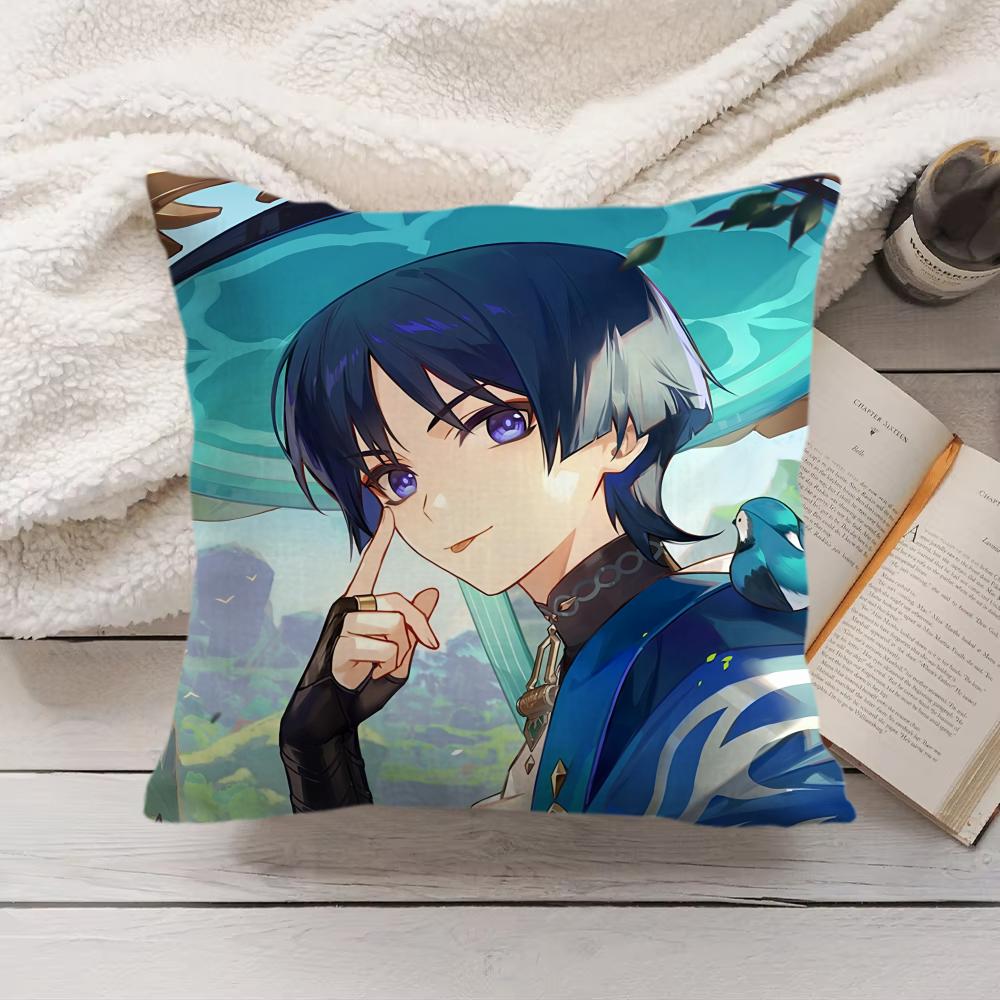 Wanderer Genshin Impact Cushion Cover Silky Short Plush Invisible Zipper Dustproof Sofa Pillow Case For Home Decor