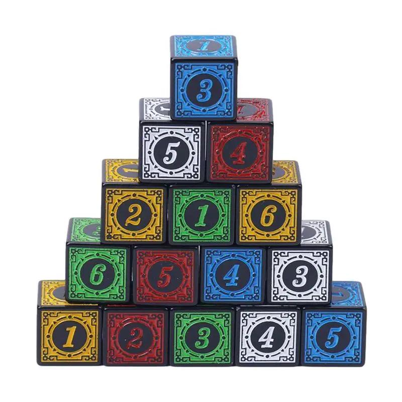 10pcs/Pack Acrylic D6 Carved Pattern Dice 6-Sides Accessories Polyhedron Colorful Dice Digital Game Dice Cubes