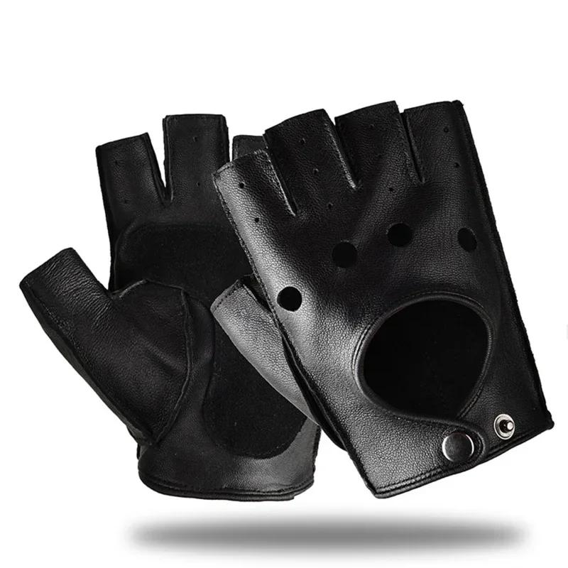 Small New Men's Genuine Leather Gloves Fingerless Half Finger for Driving Fitness Motorcycle Cycling Goat Skin Mittens