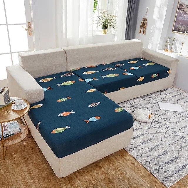Sofa-Sitzkissenbezug für Wohnzimmer, Stretch-bedruckter Sofa-Schonbezug, L-förmiger Ecksofa-Bezug, Funda-Sofa, elastischer Couch-Bezug