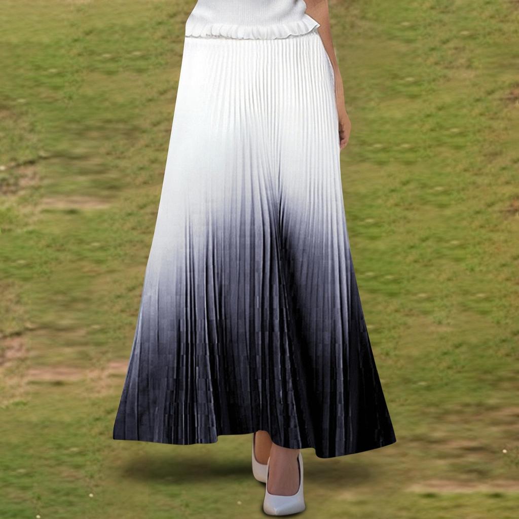 Women's  Casual Pleated Gradient Skirt, Pleated A-line Skirt, Large Swing Floor-length Skirt