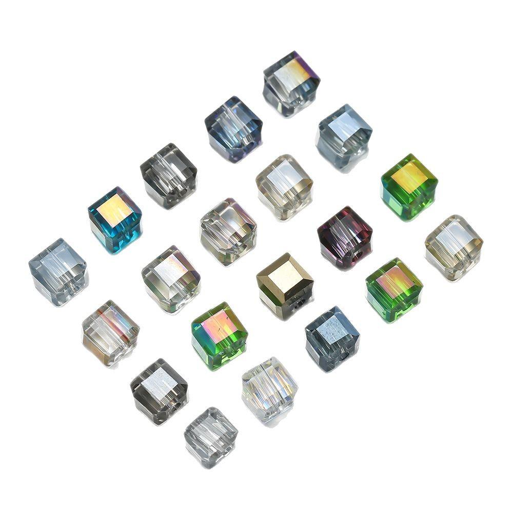 10pcs/bag 6MM Glass Cut Surface High-transparency Sugar Cube Beads Small Square Perforated Crystal Loose Beads DIY Beading Material Accessories